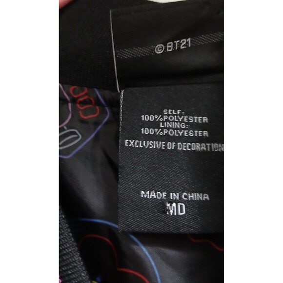 BT21 Black Pink Neon Women’s Bomber Jacket Double Sided Pockets Medium EUC - Picture 9 of 9